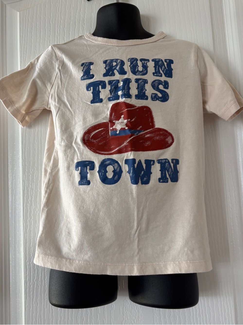 The Children's Place Cream Tee with Red Hat & Blue Text
